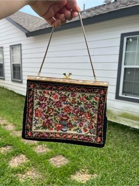 Vintage Floral Needlepoint Box Handbag - Multicolor